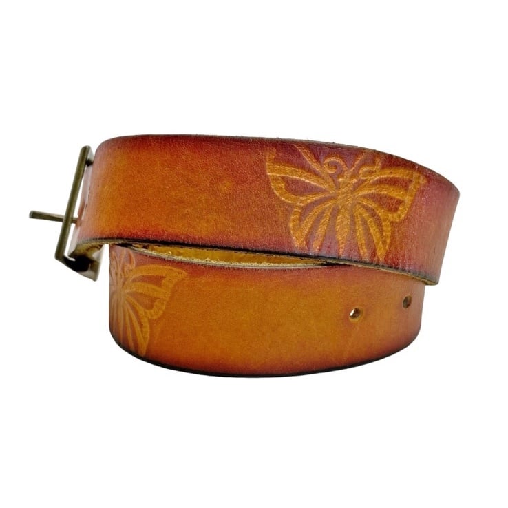 Vintage 1970's Women's Boho Hippie Leather Belt Butterfly Embossing Size 24/26