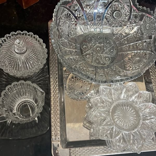 Crystal fancy table serving set large salad bowl appetiser plates sugar creamer