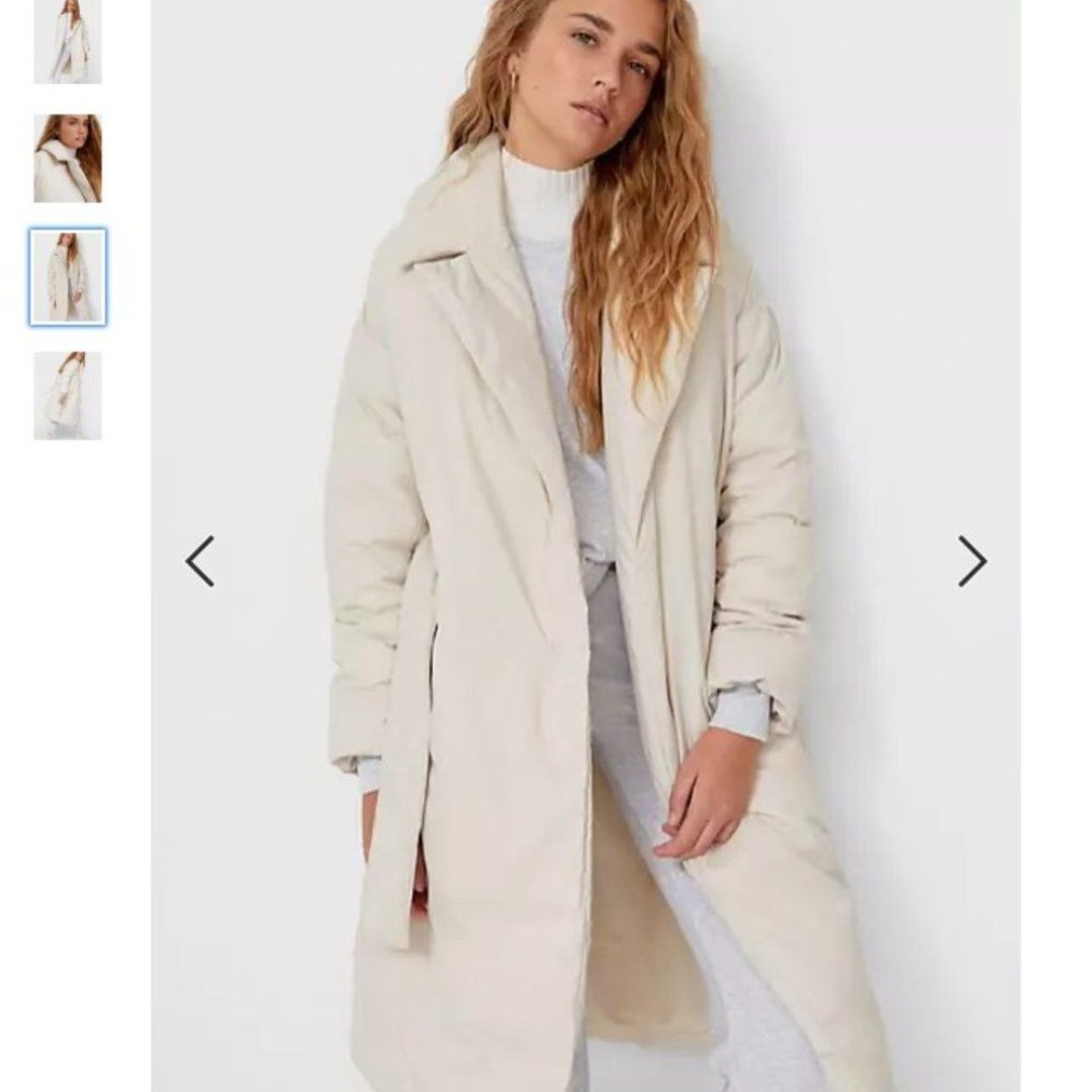 Stradivarius Cream Colored Longline Padded Duvet Jacket Coat