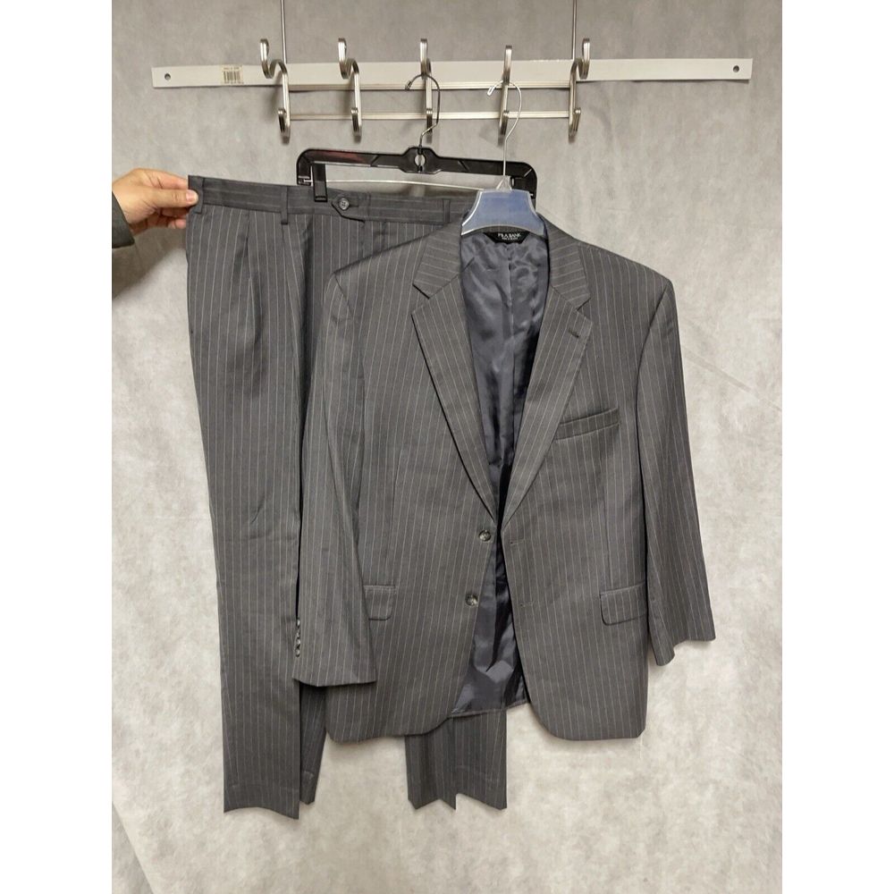 Jos A Bank Suit Men 44R Gray Striped Signature Career Silk Wool 38X30 Pants Luxe