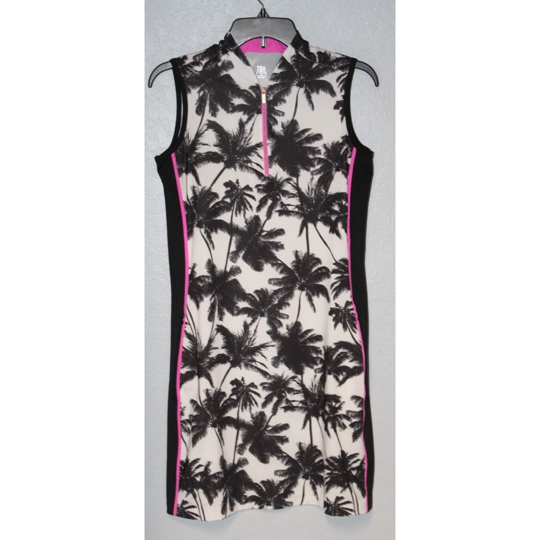 NEW Tail Sleeveless 1/4 Zip Golf Dress Floral Palm UPF SMALL / Zip Pockets NWOT