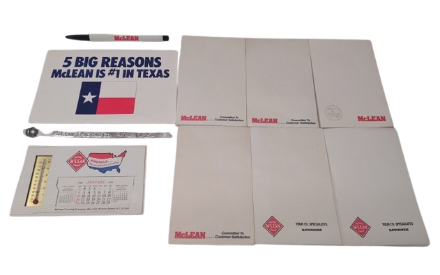 Vintage McLEAN TRUCKING Lot - Thermometer / Note Pads / Pen / Deer Hunting Tag +