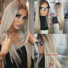 Ash blonde brown root lace front wig