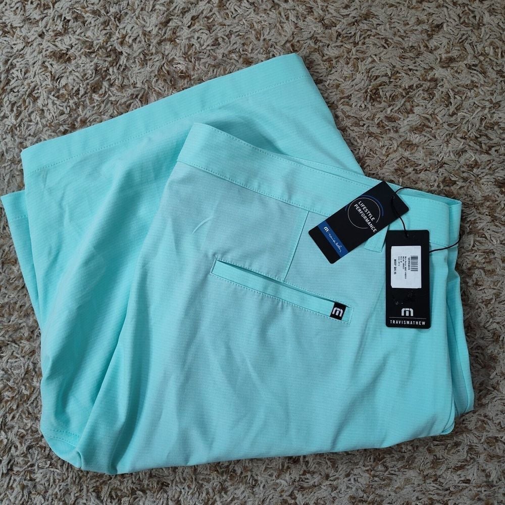 Travis Mathew Men Size 42 Aqua Color Golf Performance Shorts New With Tags NWT