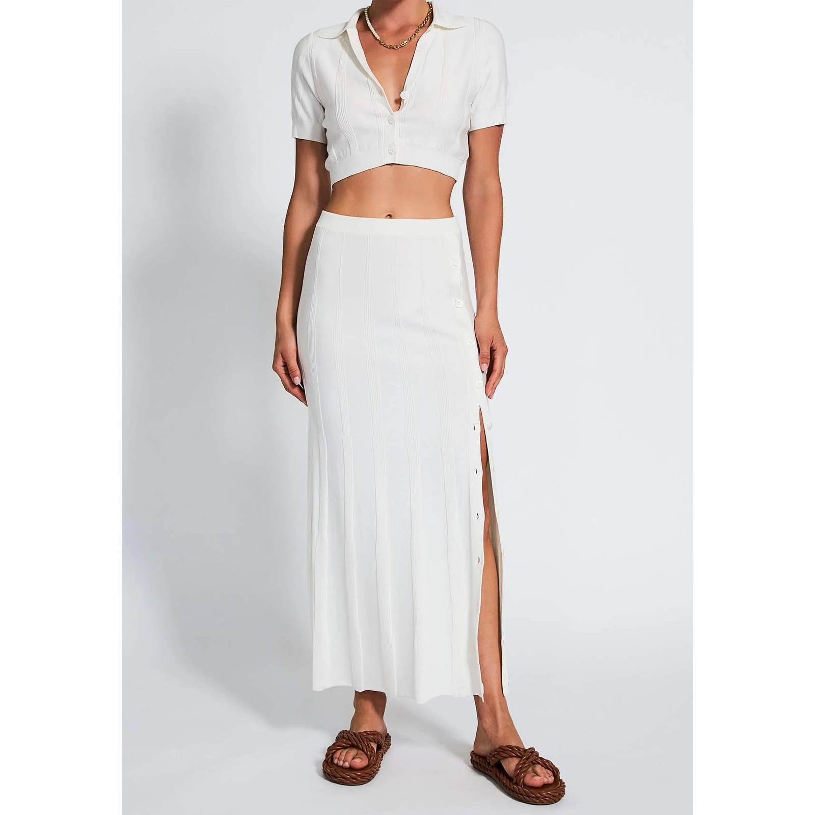 Devon Windsor Aster Skirt S Ribbed Knit Side Button Pull On Elastic Waist Maxi