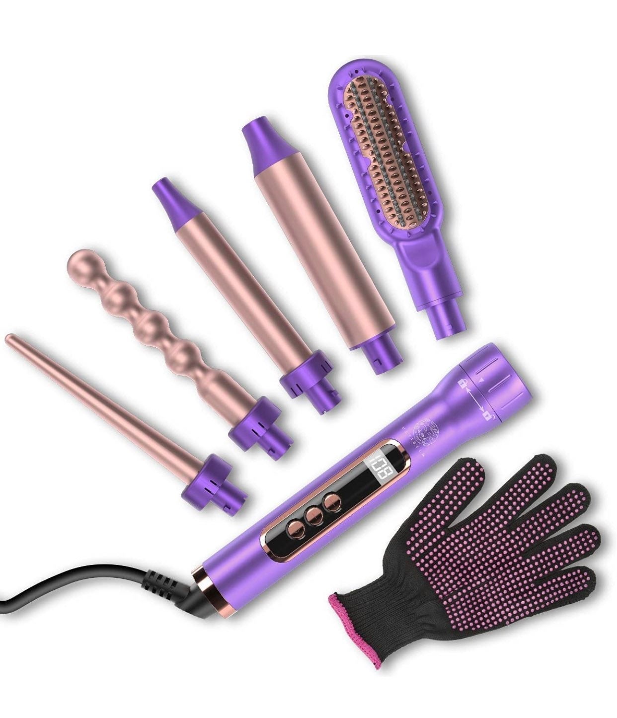Curling Iron, Curling Wand Set 5 in 1 with Hair Straightener Brush, Rapid Heatin