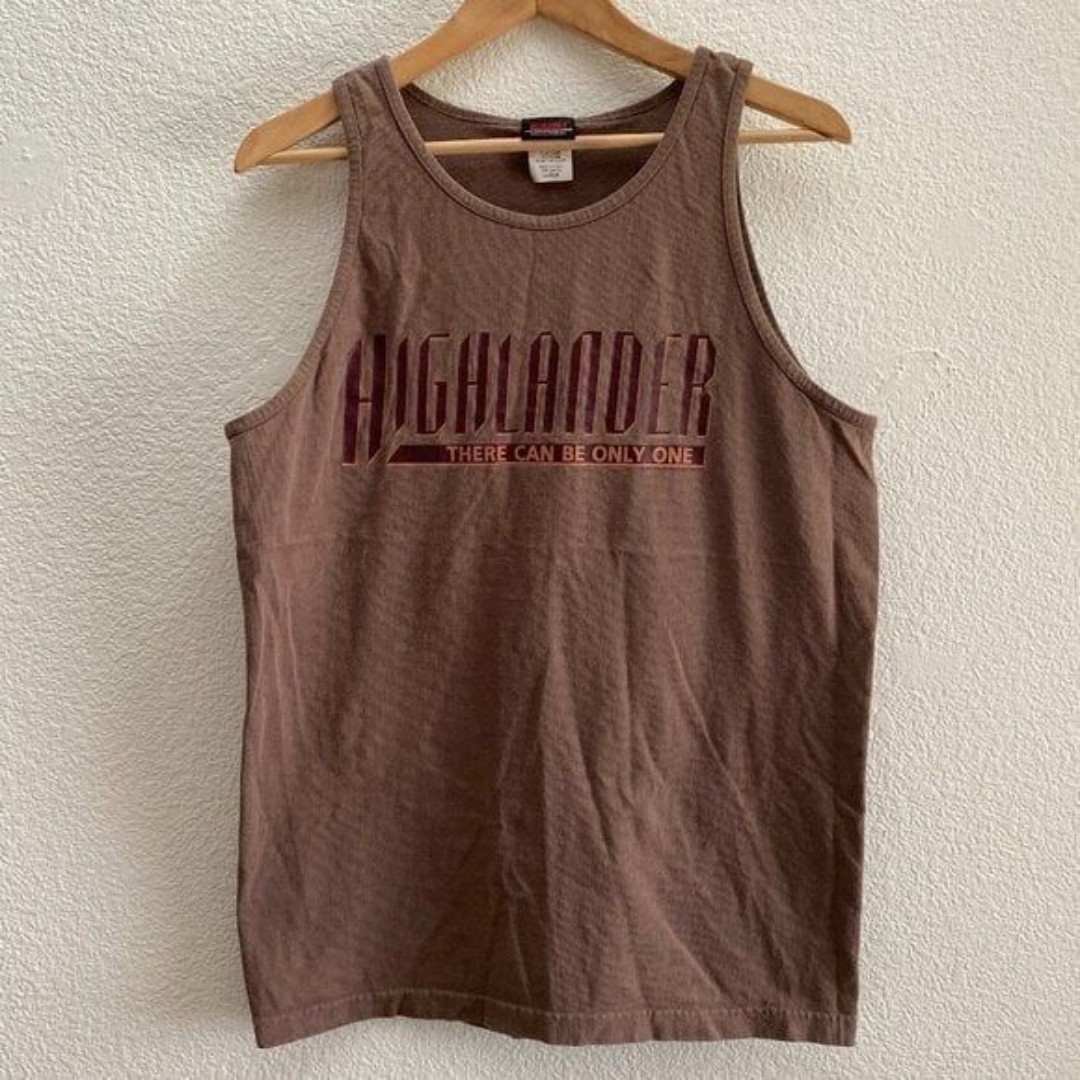 Highlander There Can Be Only One 1996 Movie Promo Tank Top Brown VTG Large