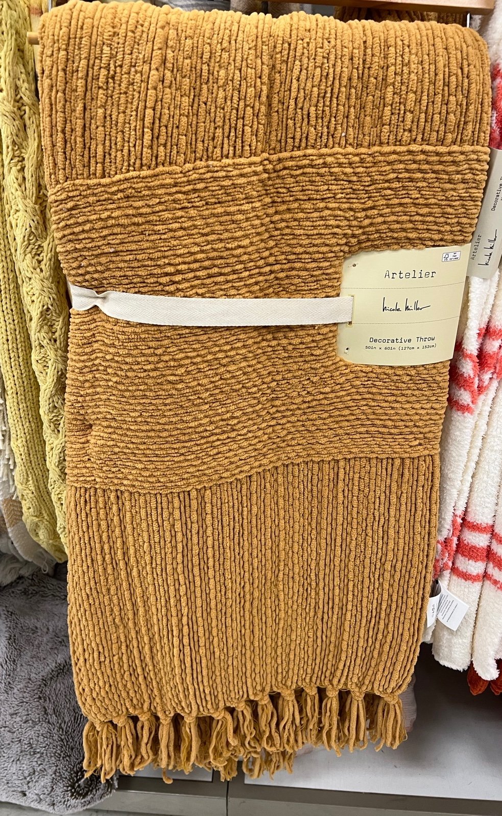 Nicole Miller Mustard cable knit throw !