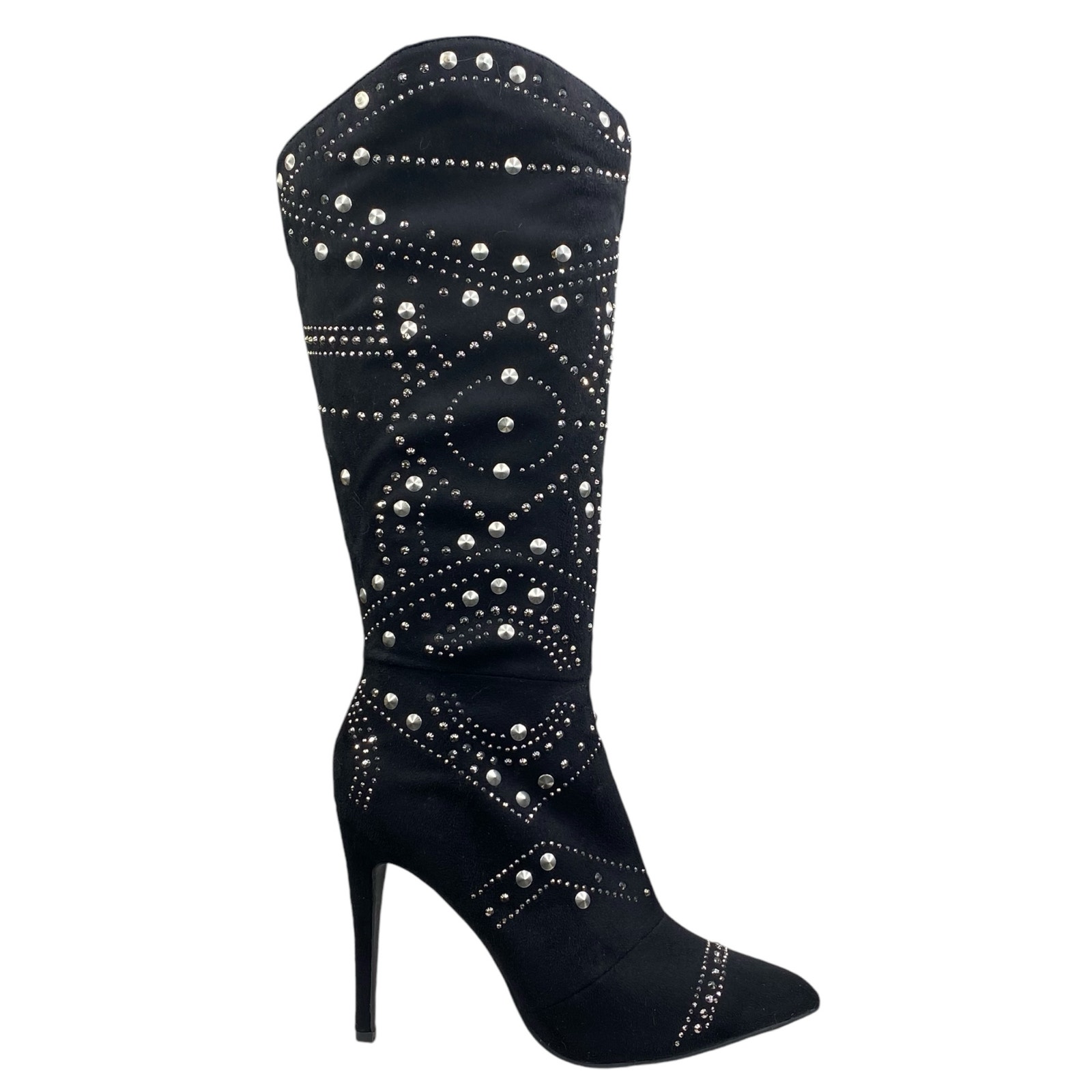 Lauren Lauraine Women's Lucky Black Rhinestone Pointed Toe Boot Size US 9