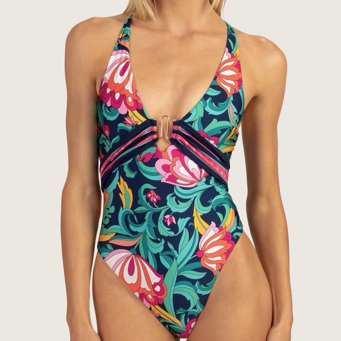 Trina Turk India Floral Garden Plunge ONE PIECE SWIMSUIT NWT Size 4