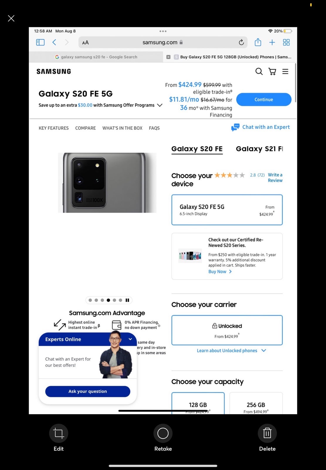 Samsung Galaxy S20 FE 5G 128 GB in Cloud Navy