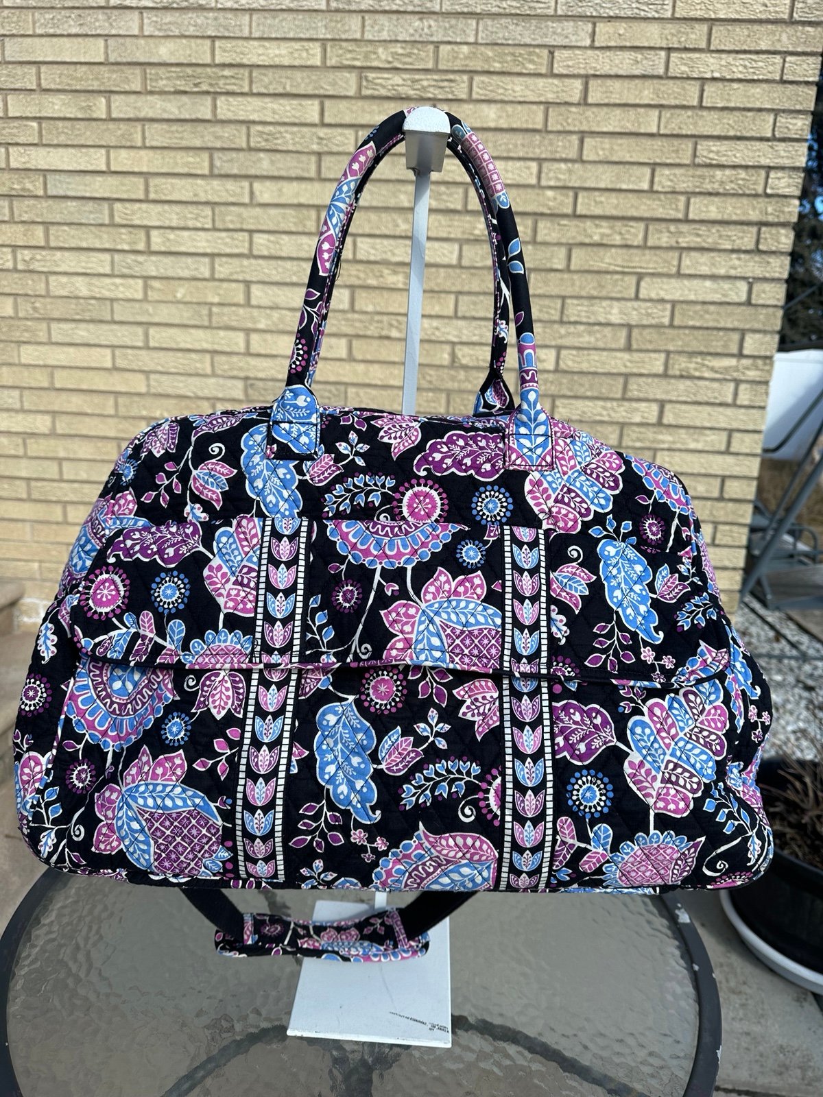 Vera Bradley Alpine Floral Back Pink Blue Weekender Travel Carryon Tote Bag