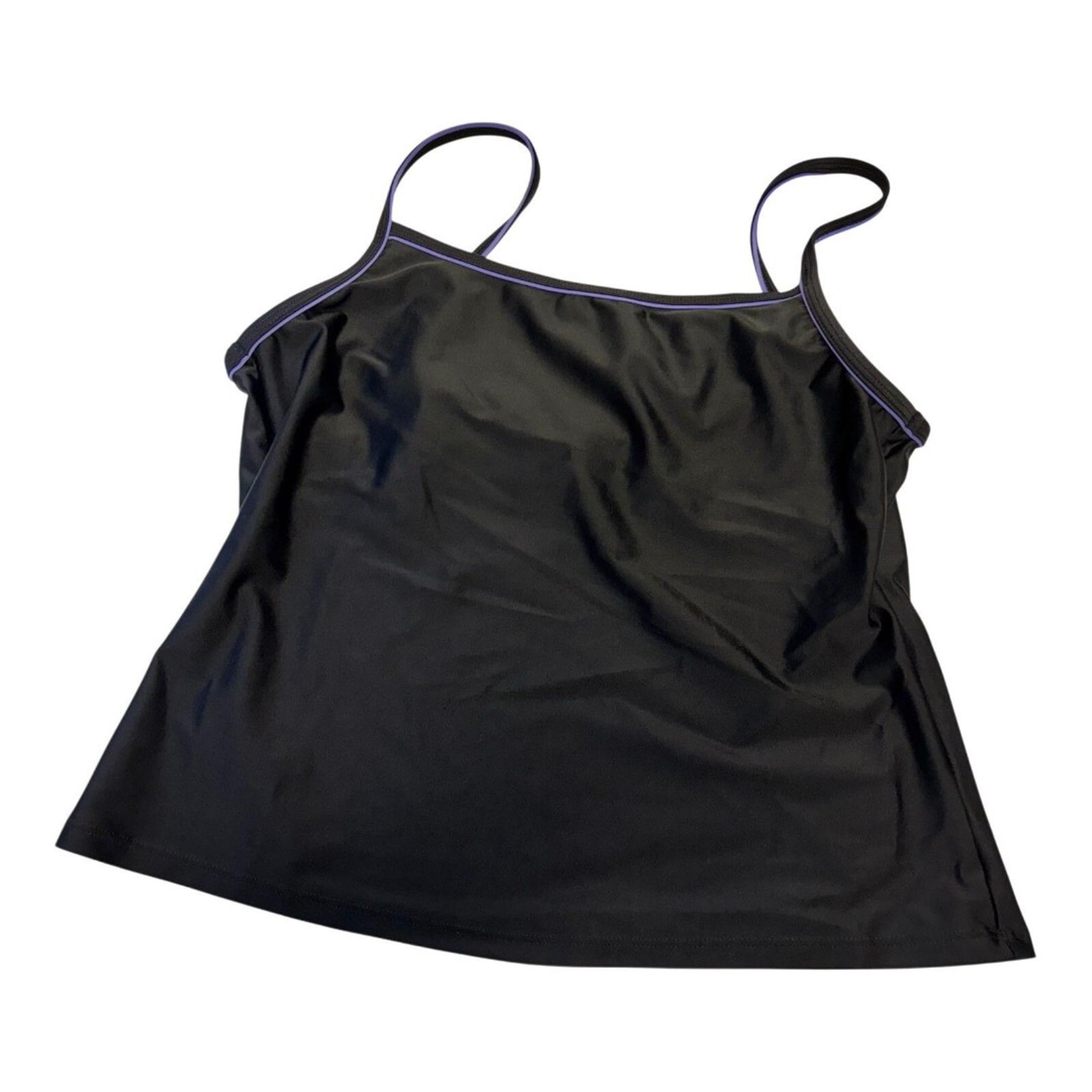 Speedo Tankini Swim Top Black With Purple Piping Built In Bra