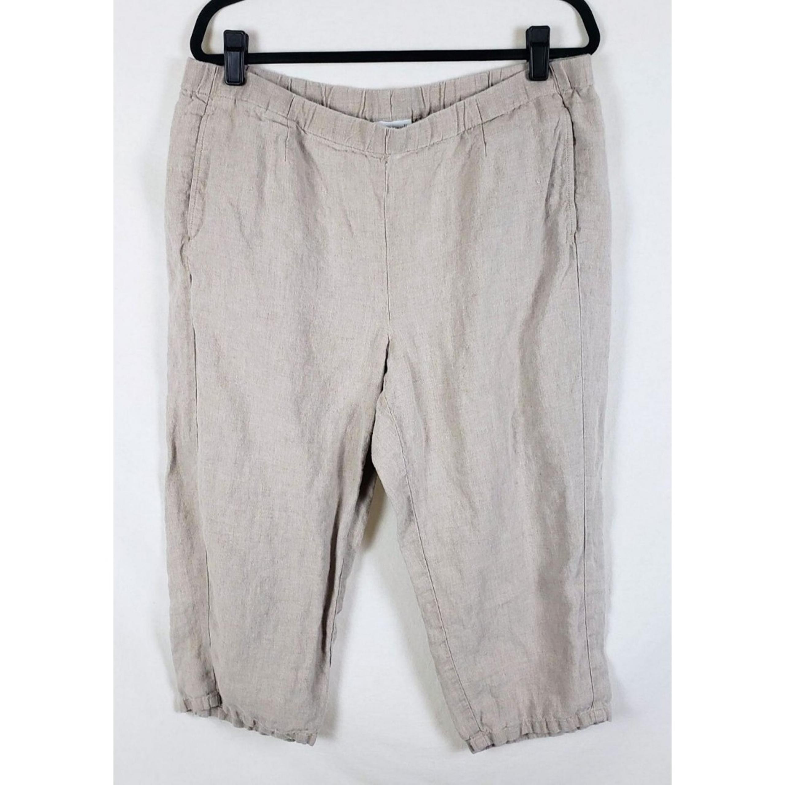 J. Jill Love Linen Beige Pull On Pants Womens L Petite Cropped Barrel Coastal