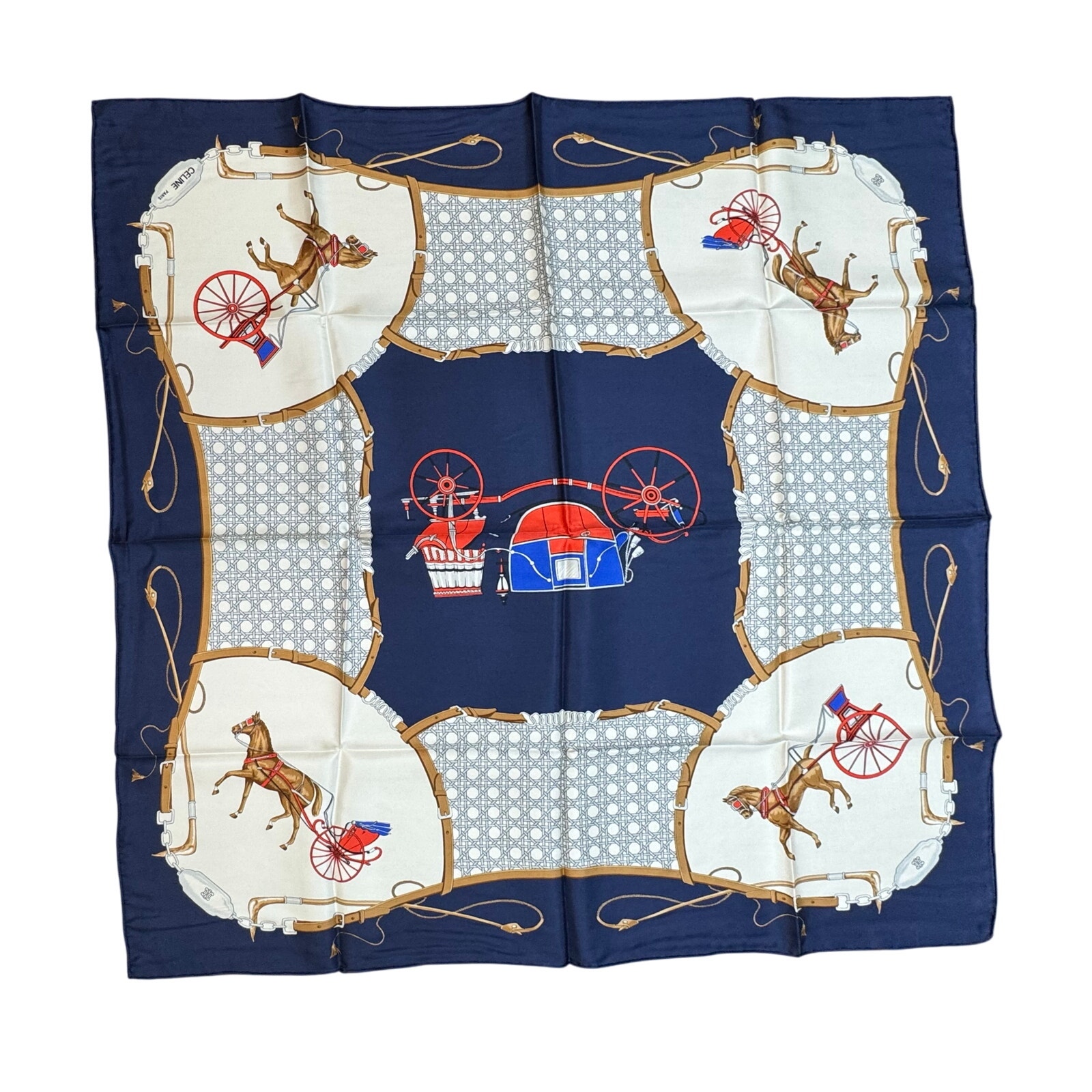 Celine Vintage Horse Carriage Silk Scarf in Original Box