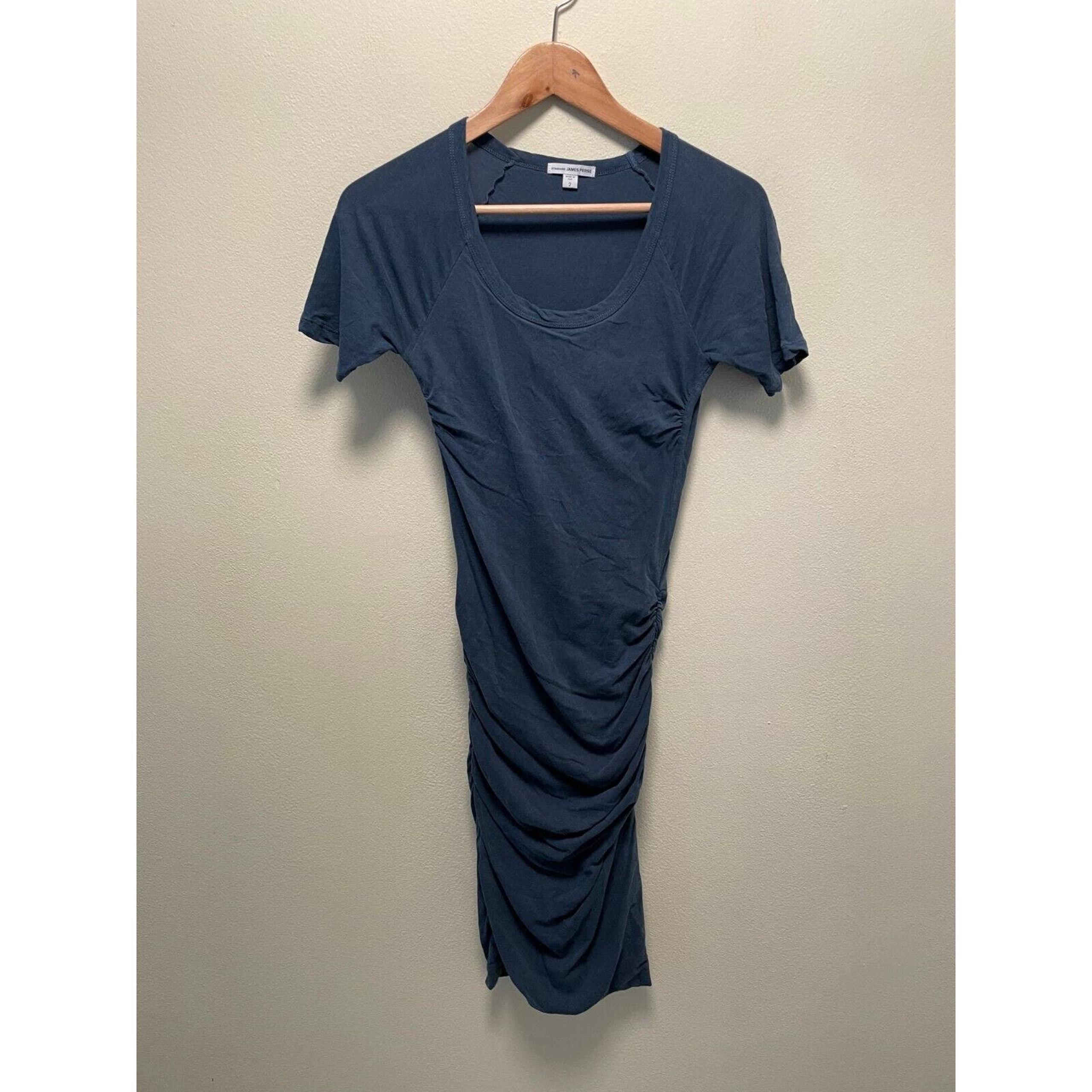 Standard James Perse Midi Dress Womens 2 Medium Navy Ruched Bodycon Scoop Neck