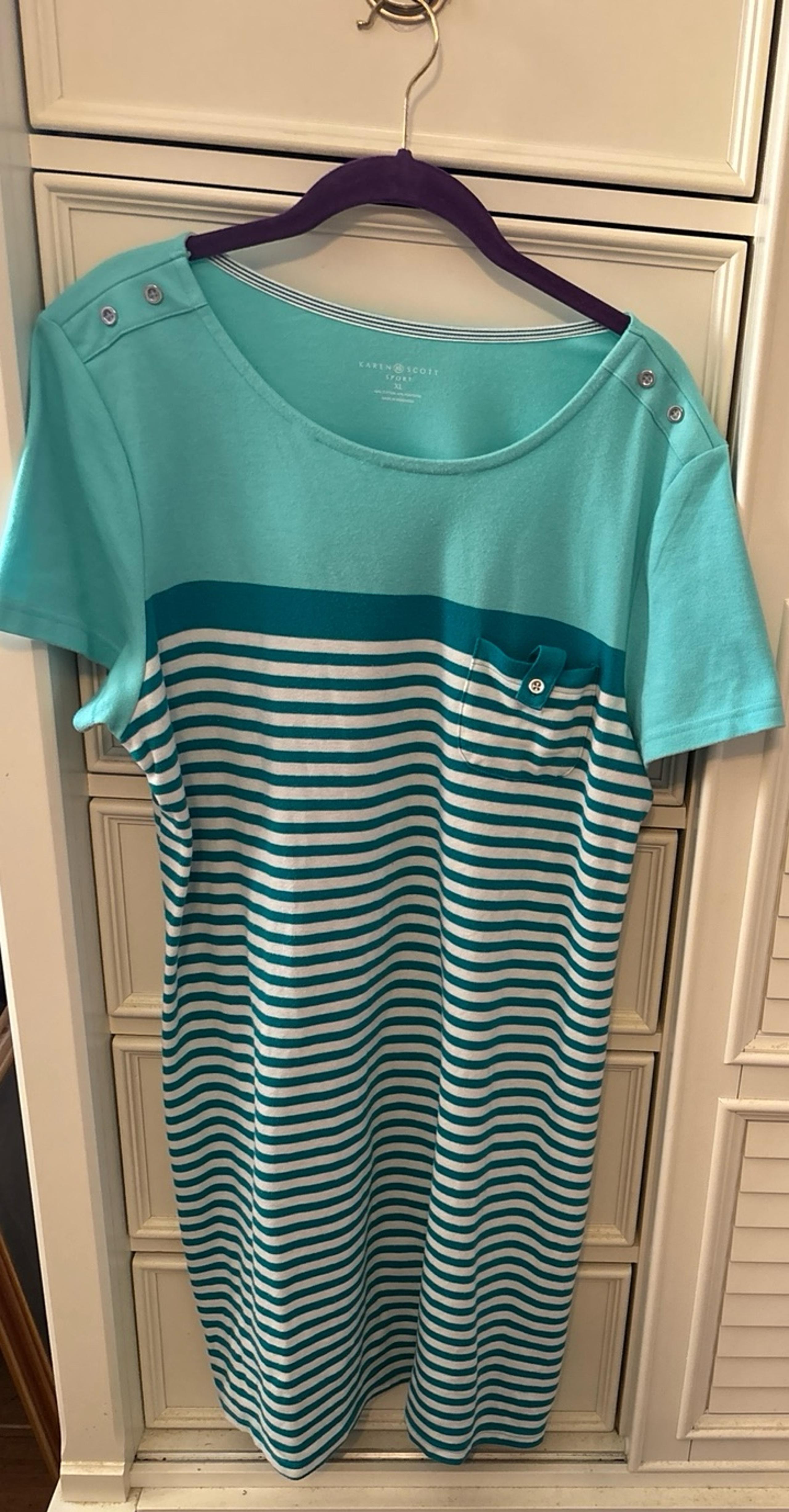 KAREN SCOTT SPORT S/S Green With White Stripes Dress- Size XL