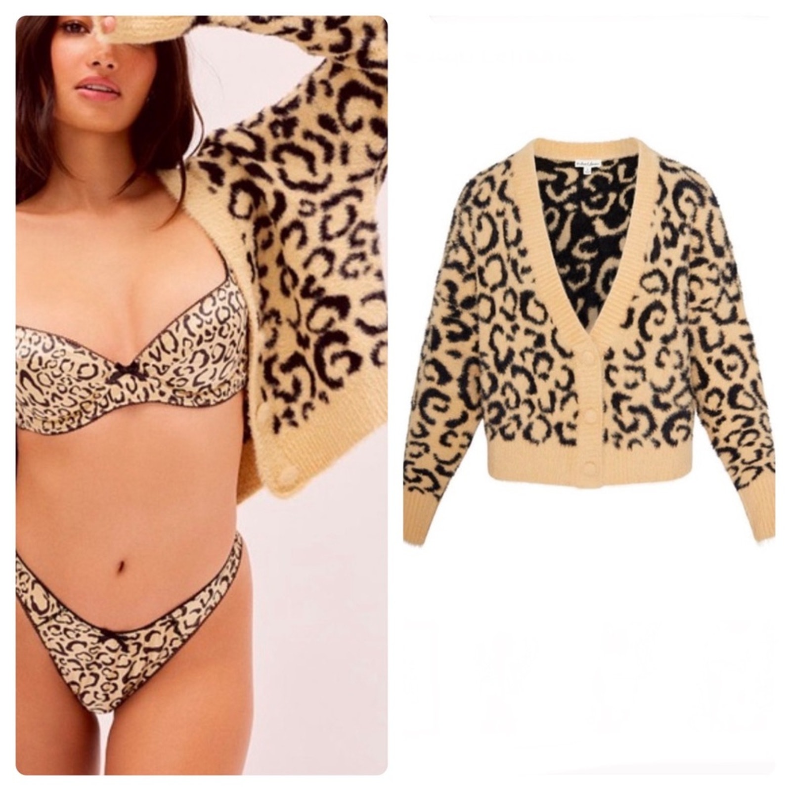 For Love & Lemons Frankie Long-Sleeve Cardigan Leopard Print