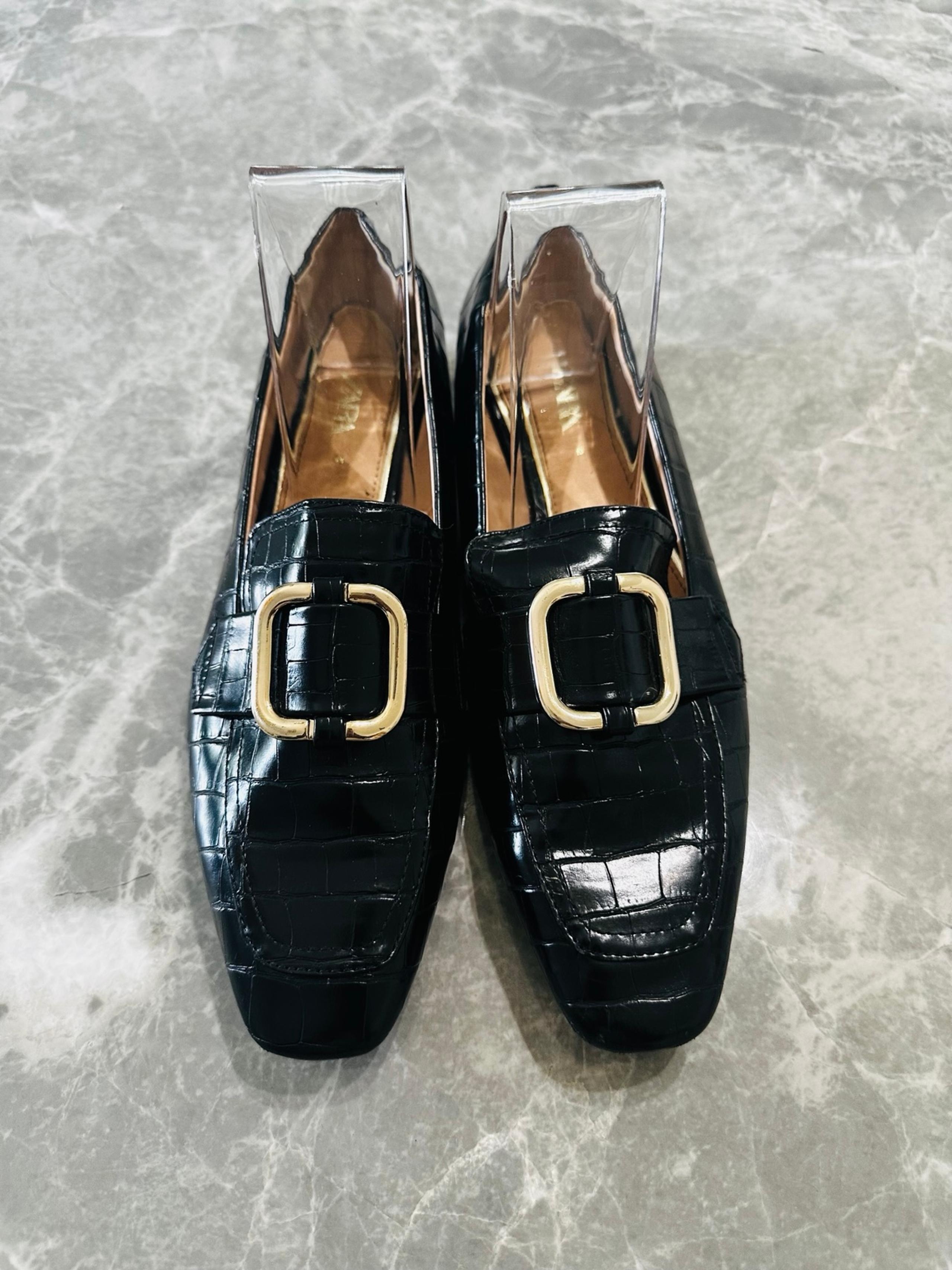 Elegant Black Croc-Emboss Loafers Women’s SZ 38 Dressy Preppy Loafers 7.5-8 - ZARA