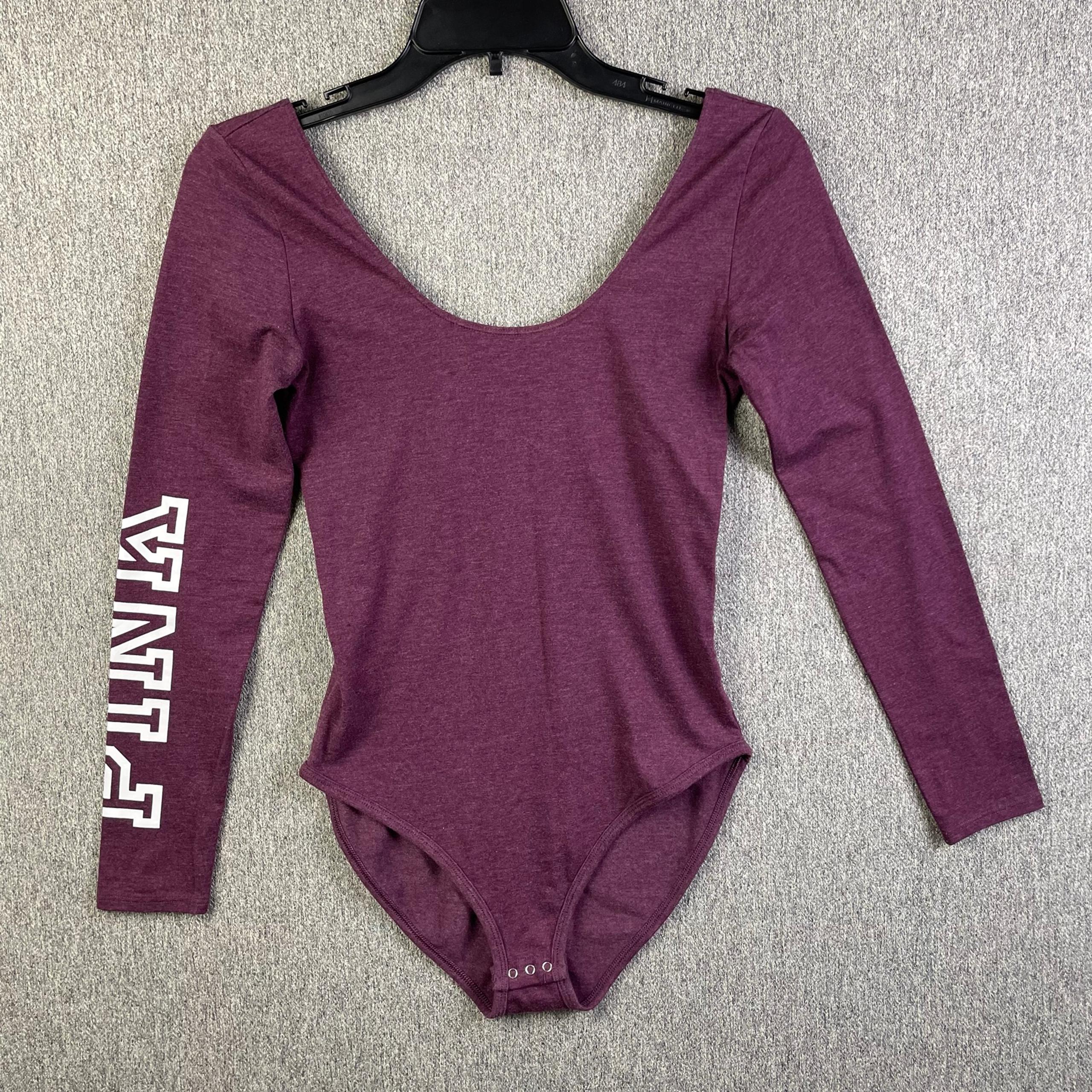 Victorias Secret PINK Bodysuit Burgundy Long Sleeve Scoop Neck Women’s Sz XS