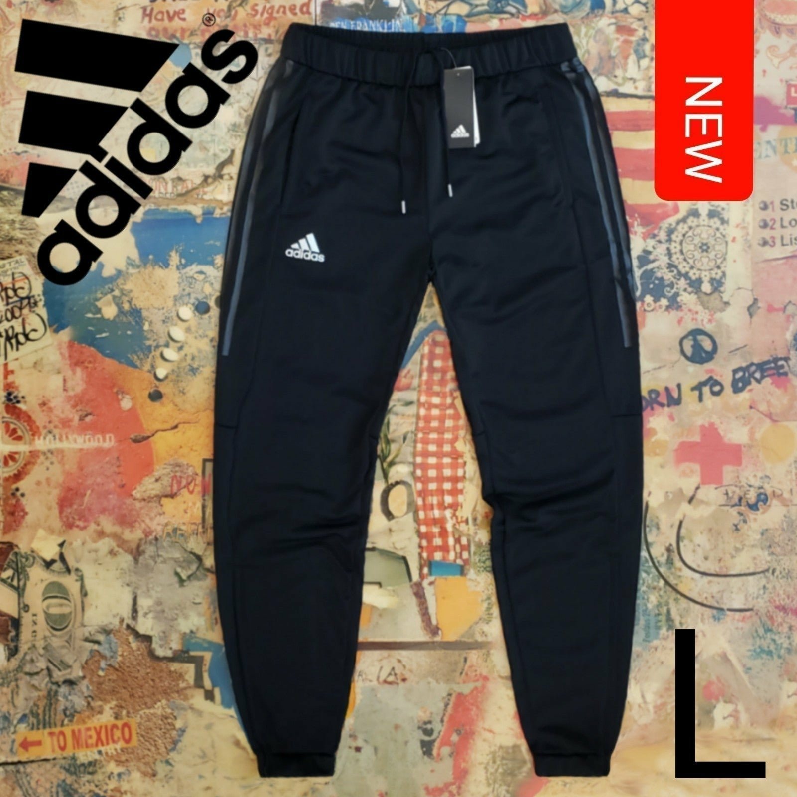 70 New Adidas Mens 3S Black Joggers!! L