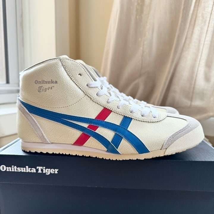 Onitsuka Tiger Mexico Mid Runner Sneakers Shoes White Blue Red