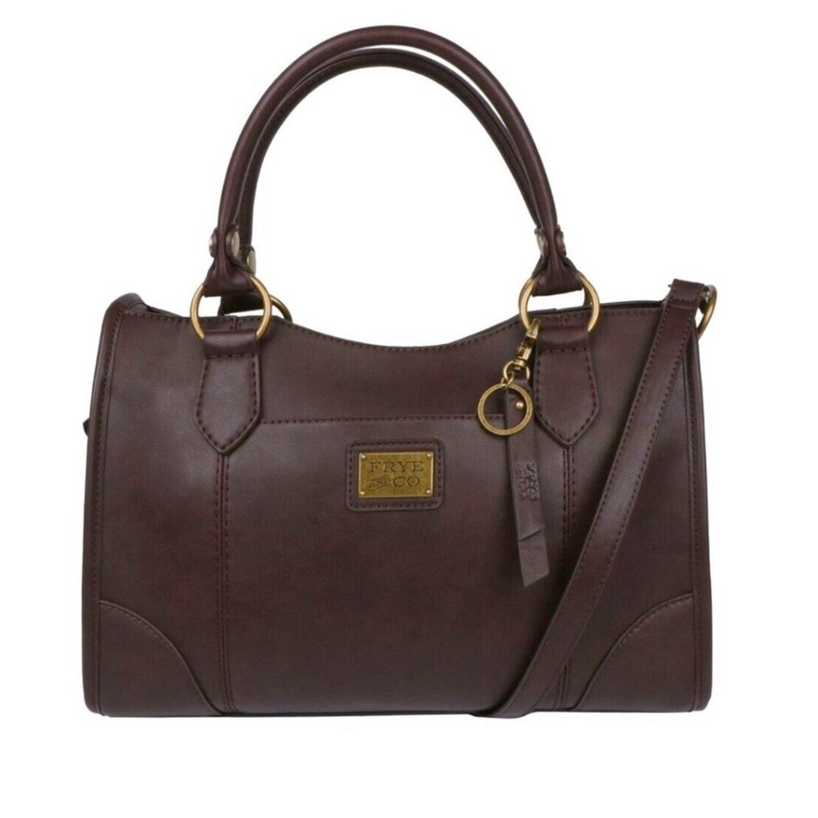 Frye and Co. Core Satchel Tote Bag Purse Faux Leather Tobacco Brown Large