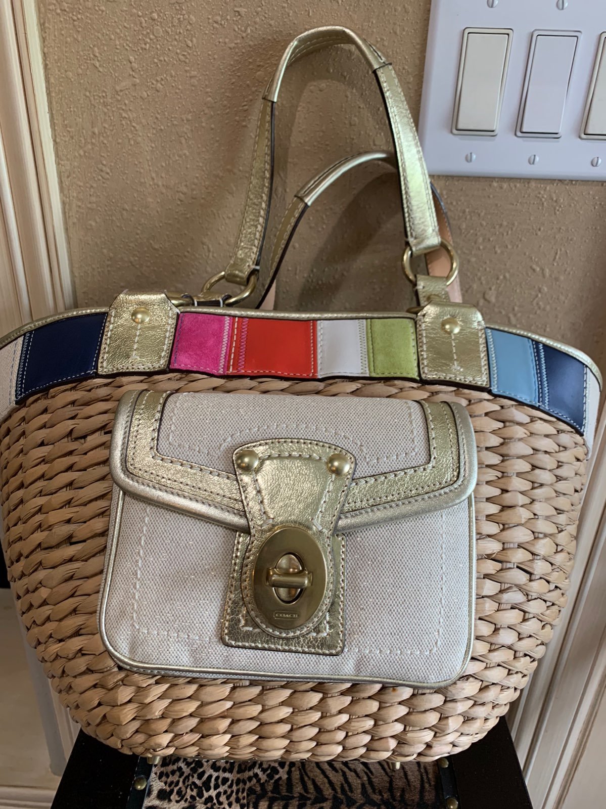 NWT Coach Natural Straw Basket Tote