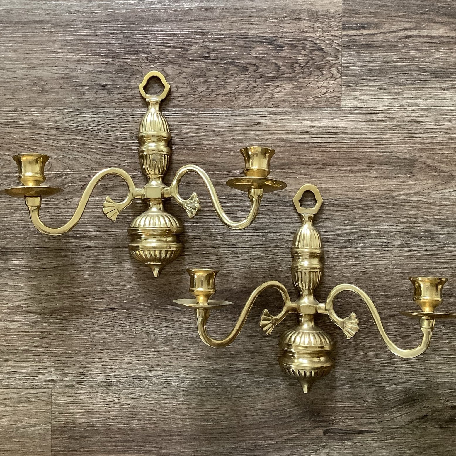 Pair of Vintage Brass Candle Wall Sconces