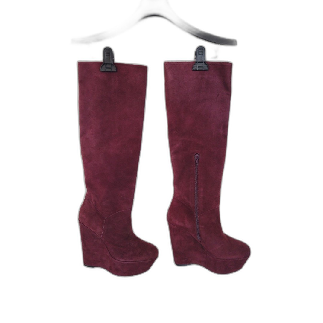 Stuart Weitzman Demiswoon BORDEAUX Burgundy Knee High Wedge Boots