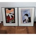 Patrick Nagel Art Bookplate Prints of Women 1985 1980s two Framed Pictures