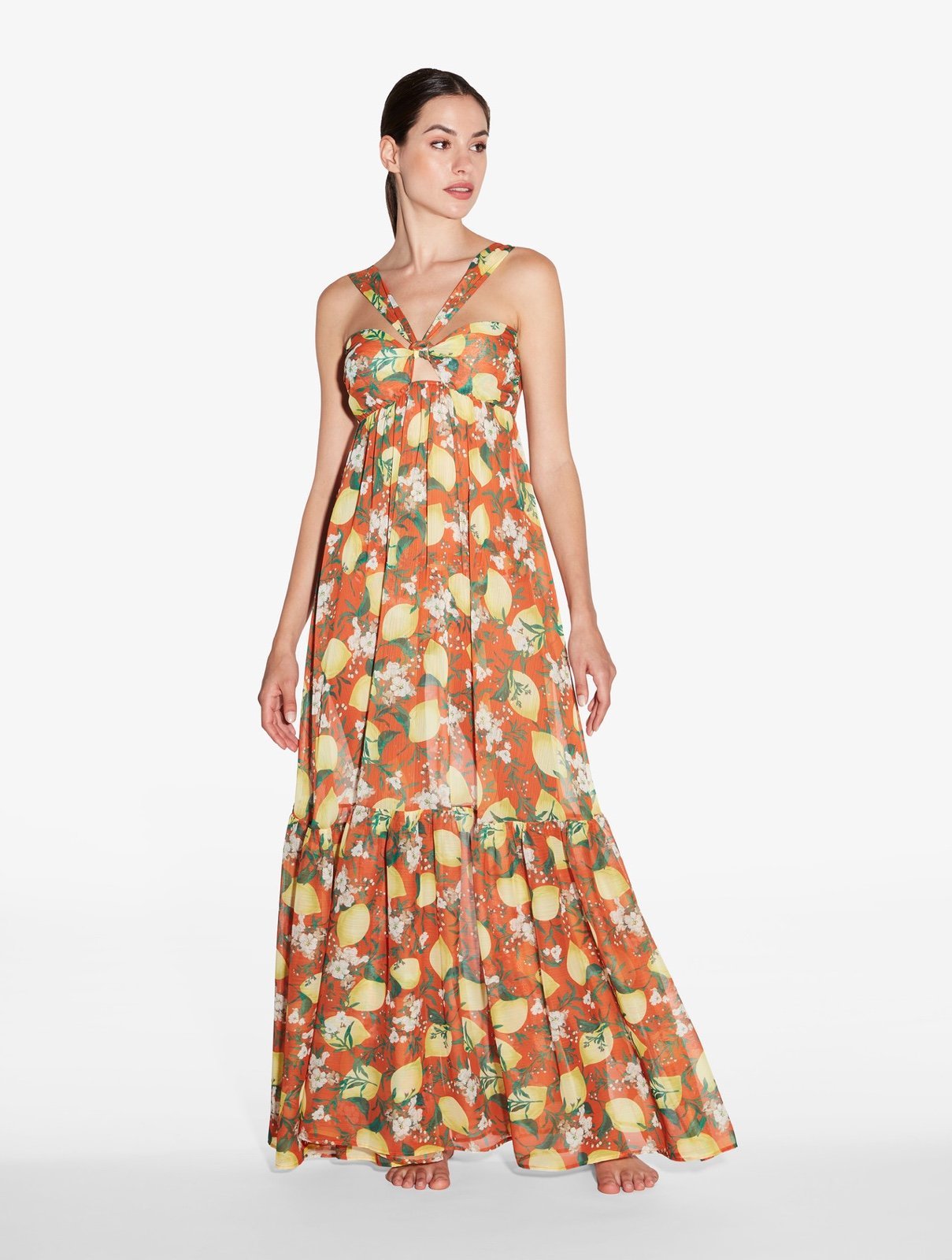 La Perla AMALFI TWIST Orange Printed Maxi Dress