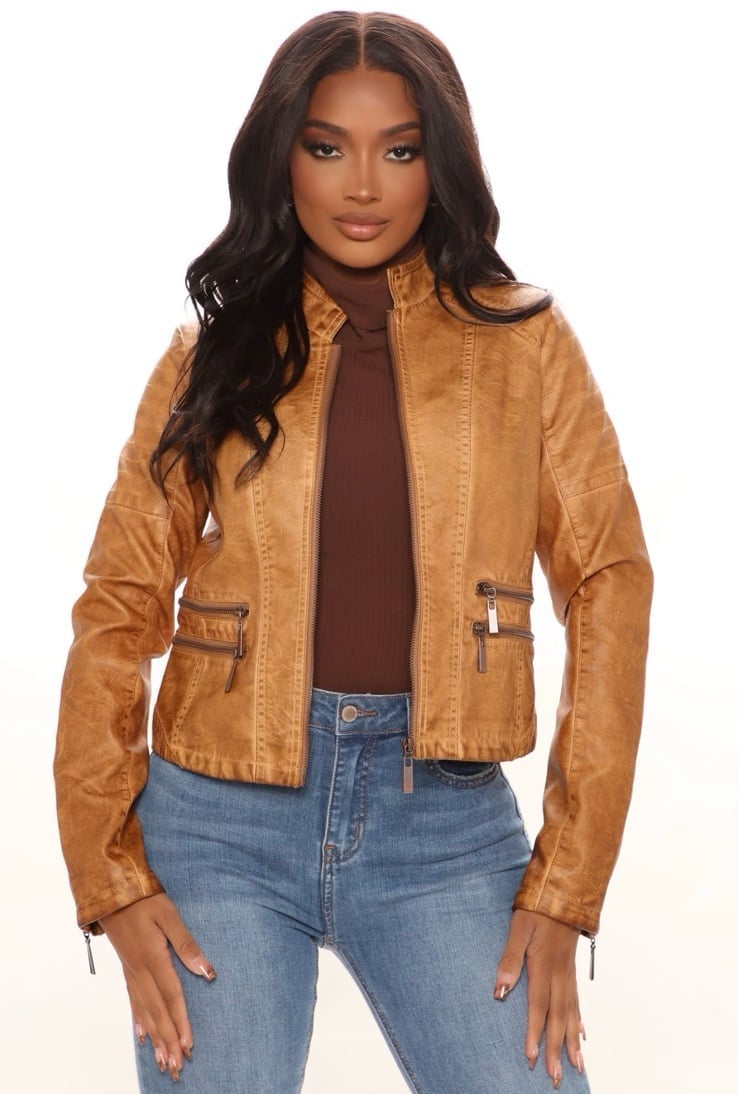 Fashion Nova “My Favorite Moto” Jacket- COGNAC/M