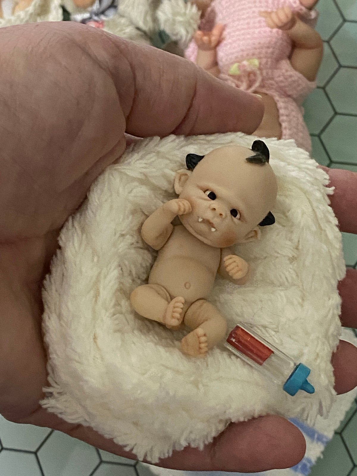 OOAK polymer art doll art piece baby or other collection slimming.