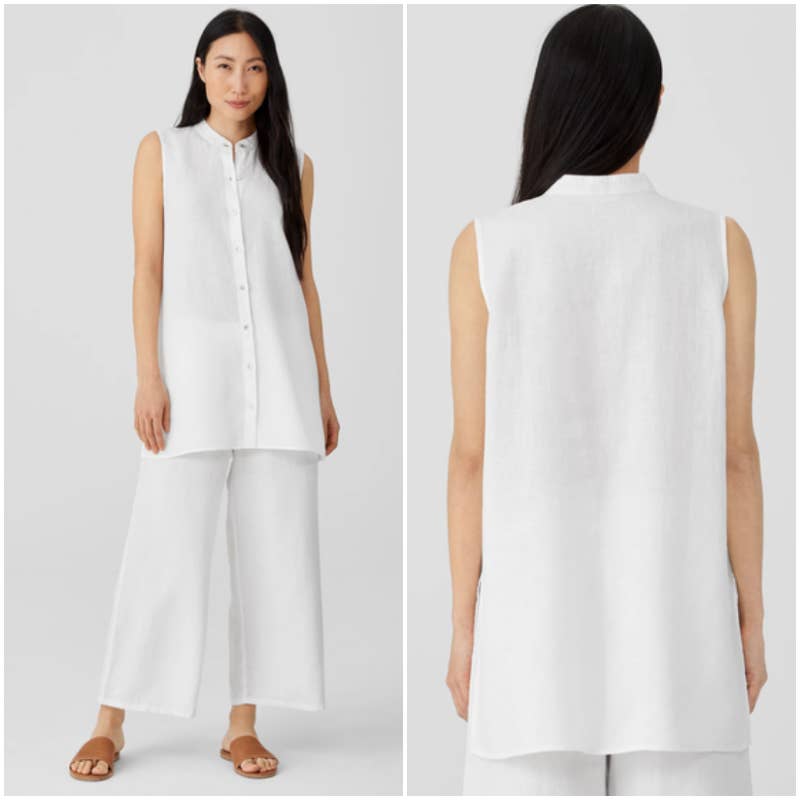 EILEEN FISHER White Organic Handkerchief Linen Sleeveless Shirt NWT Sz S