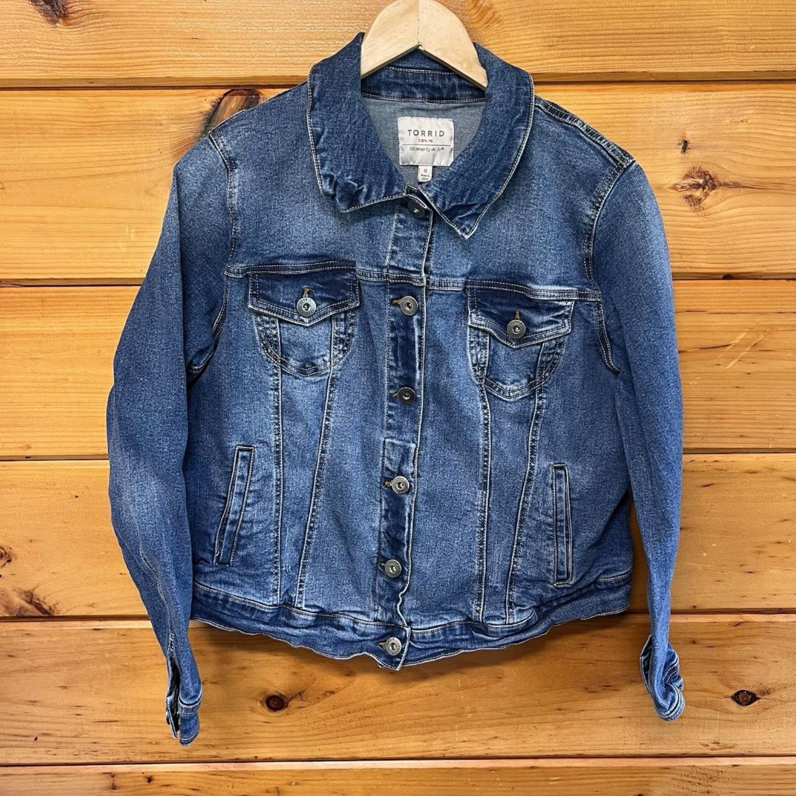 Torrid Denim Jacket Women's Plus Size 0 ( L ) Stretch Blue Button Up