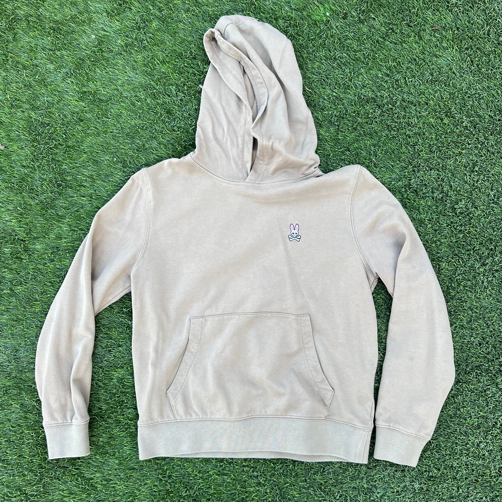 Psyco Bunny Hoodie Boys Medium 10/12 Taupe Sweatshirt Sweater Youth Kids