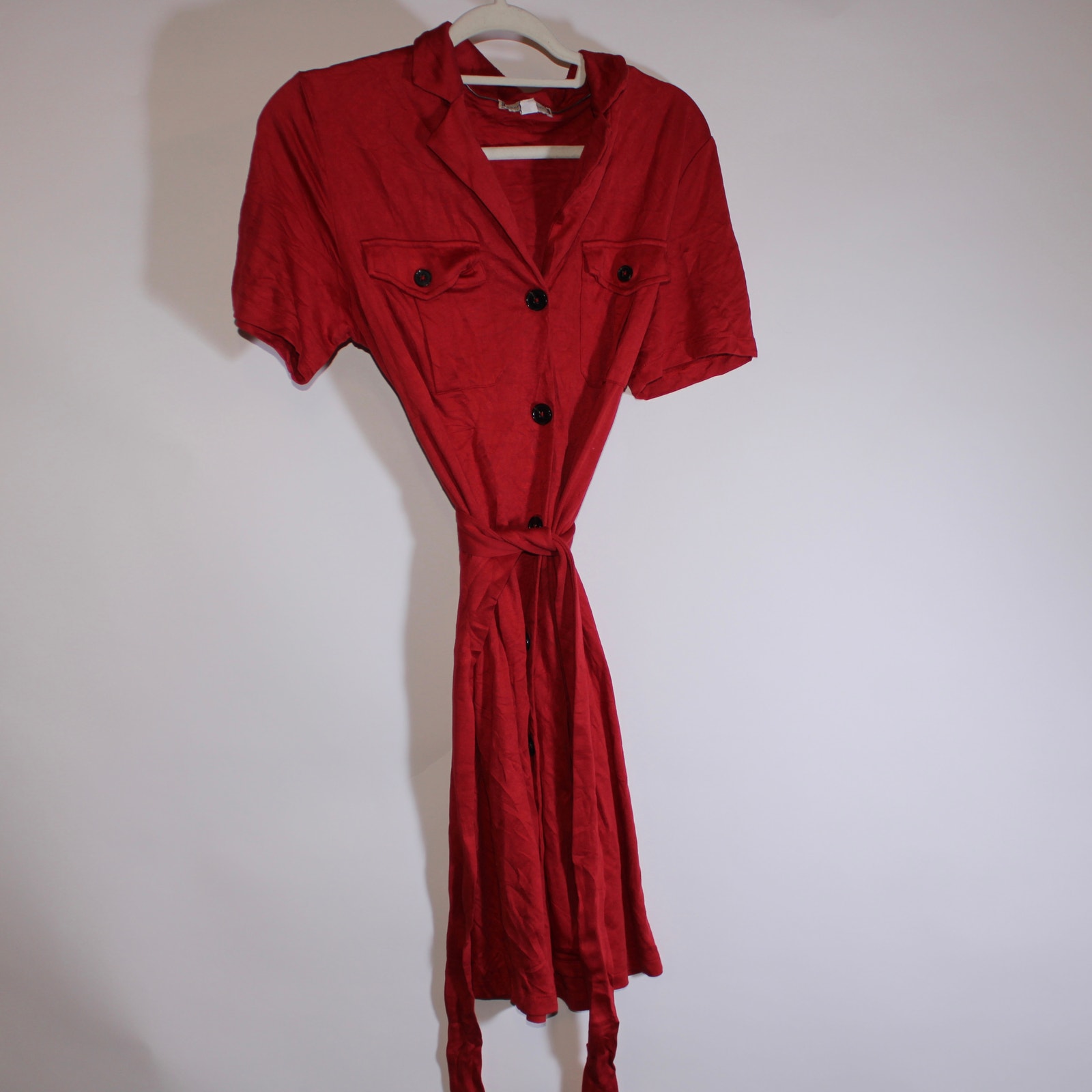 Tommy Hilfiger Red Short Sleeve Button Up Dress With A Tie Size L