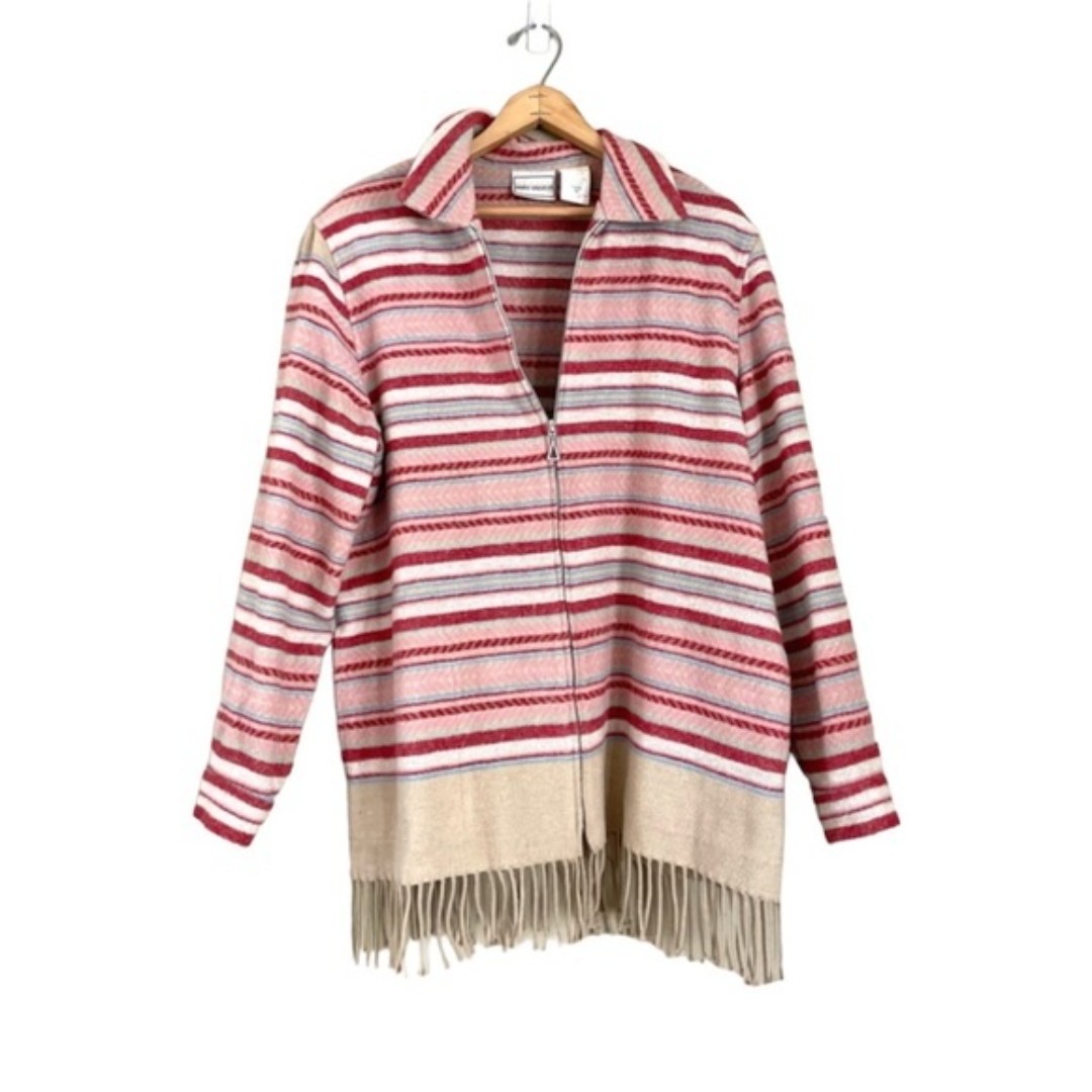 Vintage Napa Valley Striped Fringe Zip Cardigan Beige Size Medium Western Casual