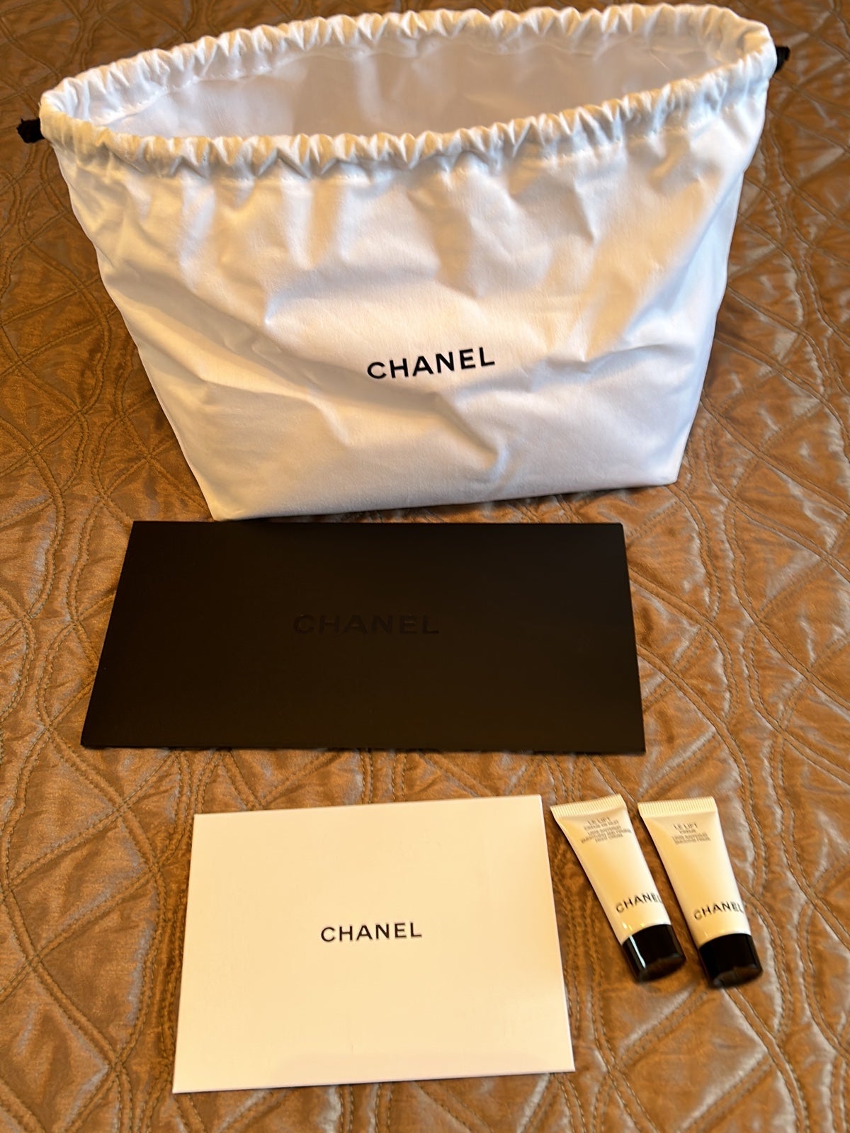 Chanel cosmetic cotton pouch with samples