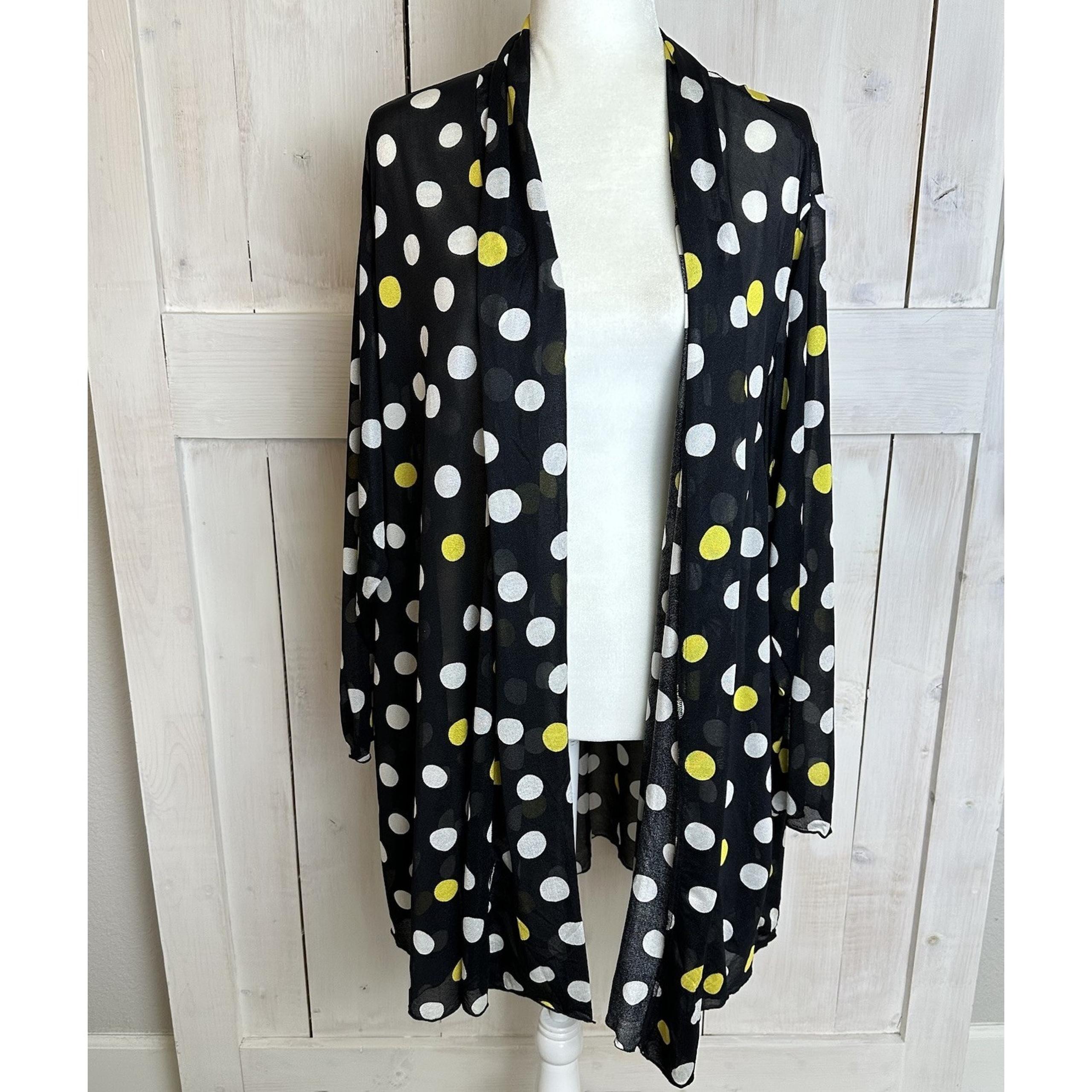 Vintage Oscar de la Renta Swimwear Cover Up Kimono Black White Yellow Polka Dots