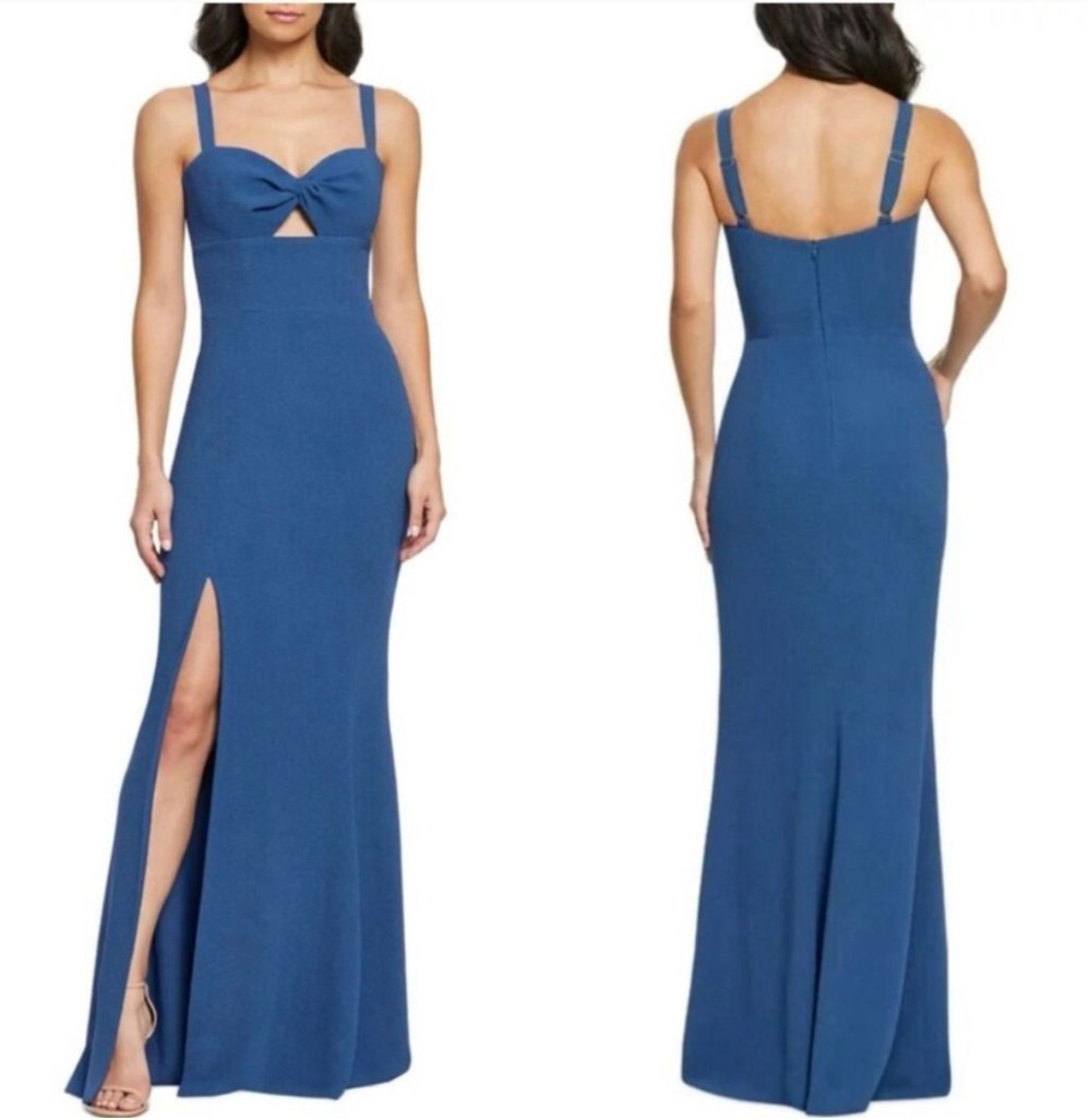 Dress The Population Brooke Maxi Dress Twist Front Gown Graphite Blue