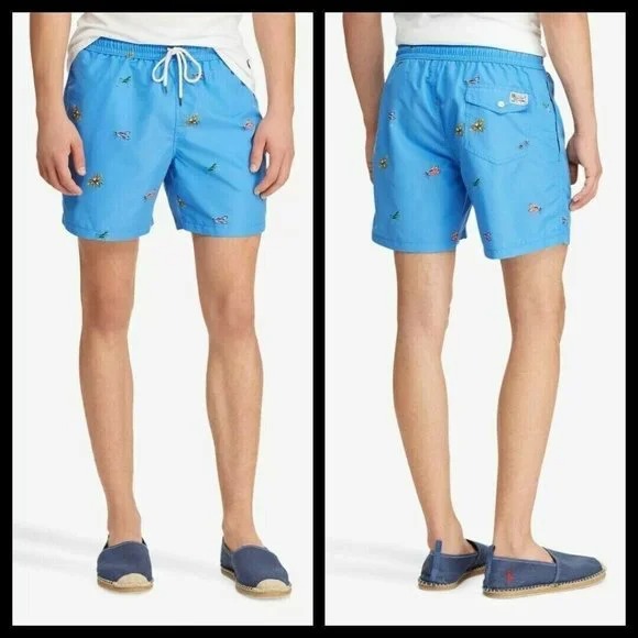 New Polo Ralph Lauren Men Bug Insect Print Swim Shorts Color Blue Size Large