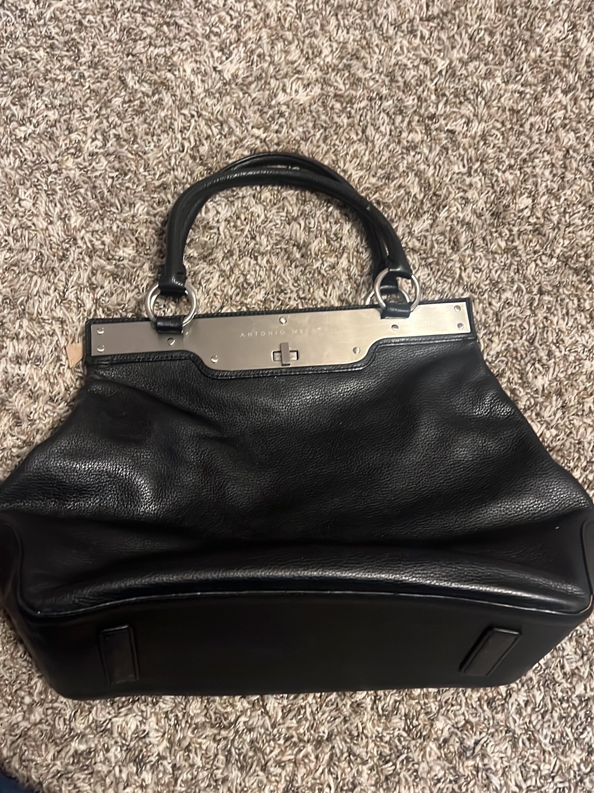 A leather handbag