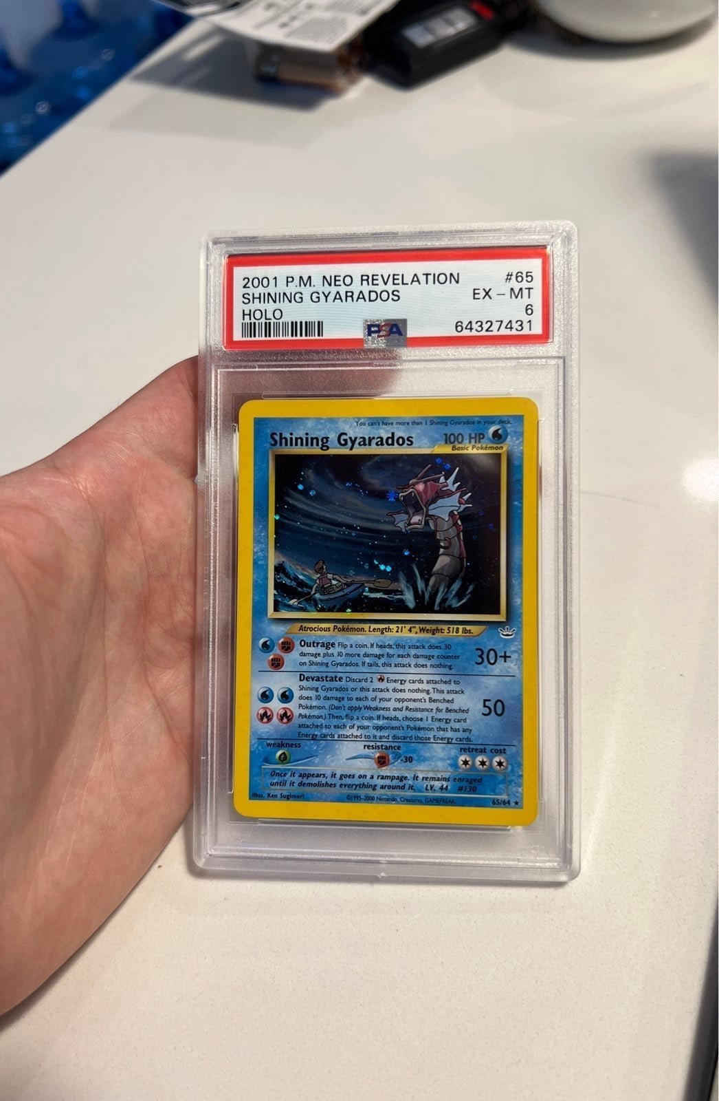 PSA 6 EX - MT 2001 P.M. NEO REVELATION SHINING GYRADOS HOLO w/ SWIRL