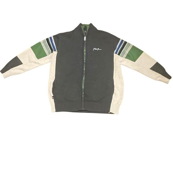 Vintage Phat Farm Men’s Zip Up Long Sleeve Sweater Cream Gray Green Blue Size XL