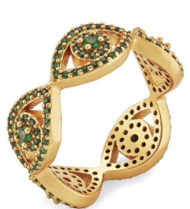 Kurt Geiger Mystical Evil Eye Ring - Green & Gold - Size 8