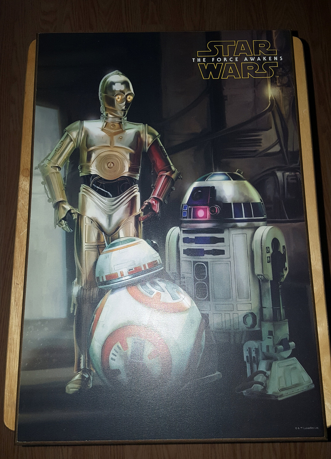 STAR WARS WOOD WALL PLAQUE RARE 13 X 19 THE FORCE AWAKENS C-3PO R2-D2