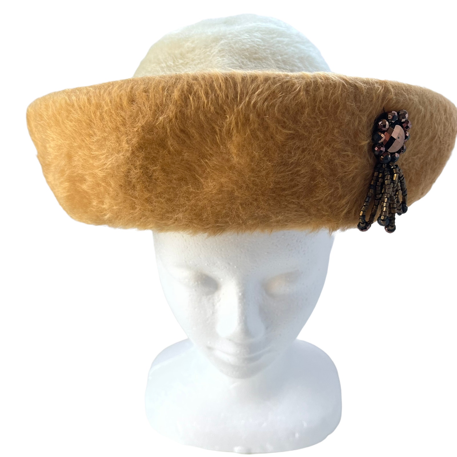 Vintage Jacques Heim Bretonniere Cloche Hat La Vienne 1960 Rolled Brim JewelTan