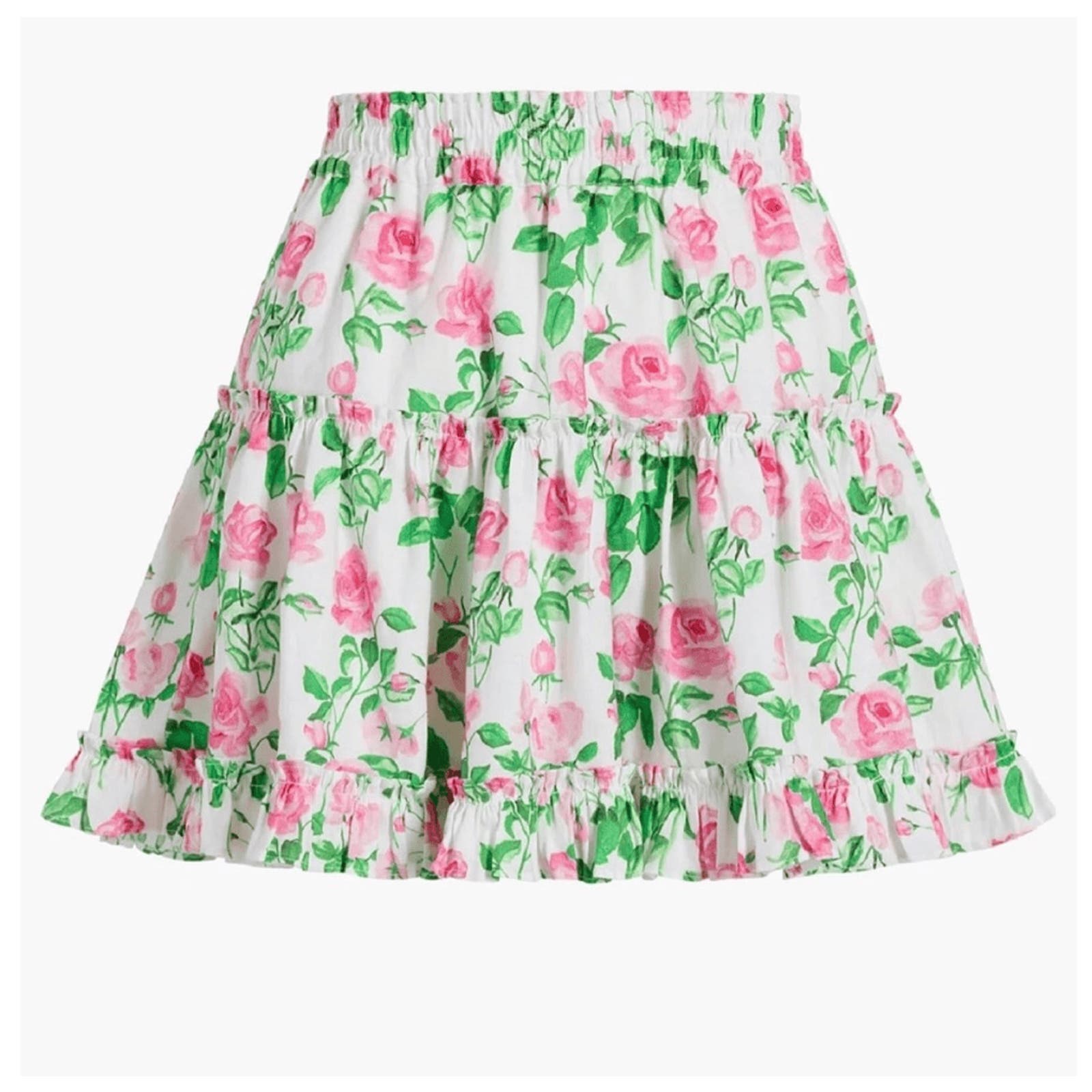 Hill House The Paz Mini Skirt Pink Roses Floral Ruffle Hem Linen Sz Small Preppy